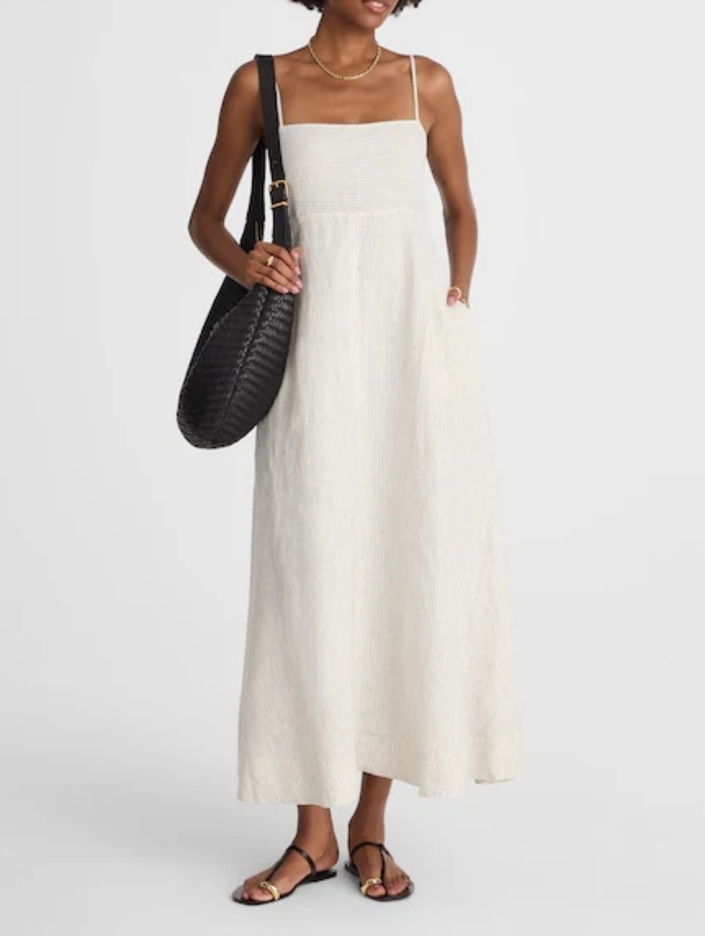 Madewell Striped Empire-Waist Midi Dress in 100% Linen